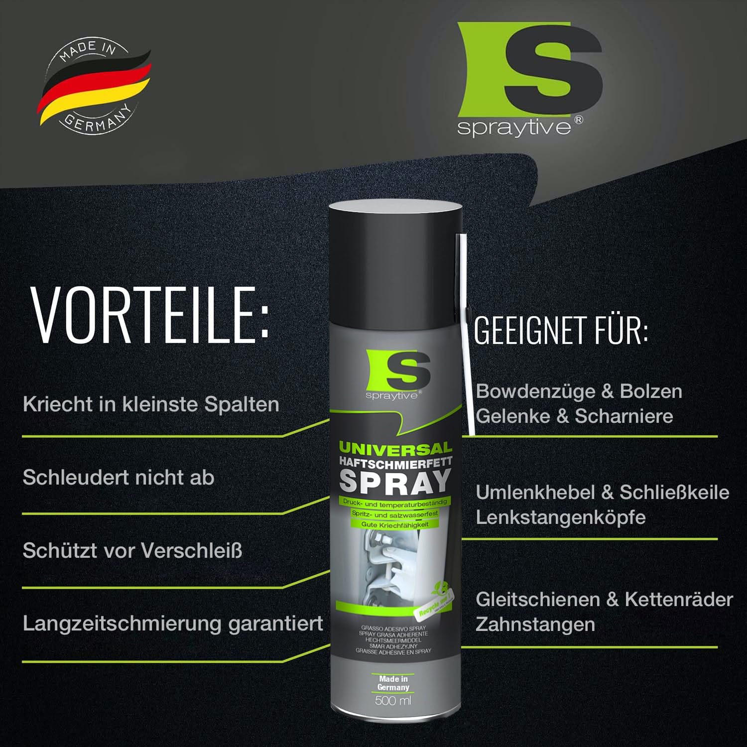 12 x 500 ml grasso lubrificante spray universale – grasso lubrificante e olio penetrante per auto, giunti, cuscinetti e cerniere – grasso spray ad alta viscosità, grasso per funi e grasso