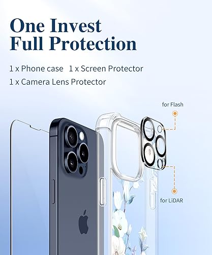 Miniatura 7 de GVIEWIN Funda para iPhone 15 Pro, 3 en 1 con protector de pantalla y protector de lente de cámara, transparente, dura, a prueba de golpes, delgada,