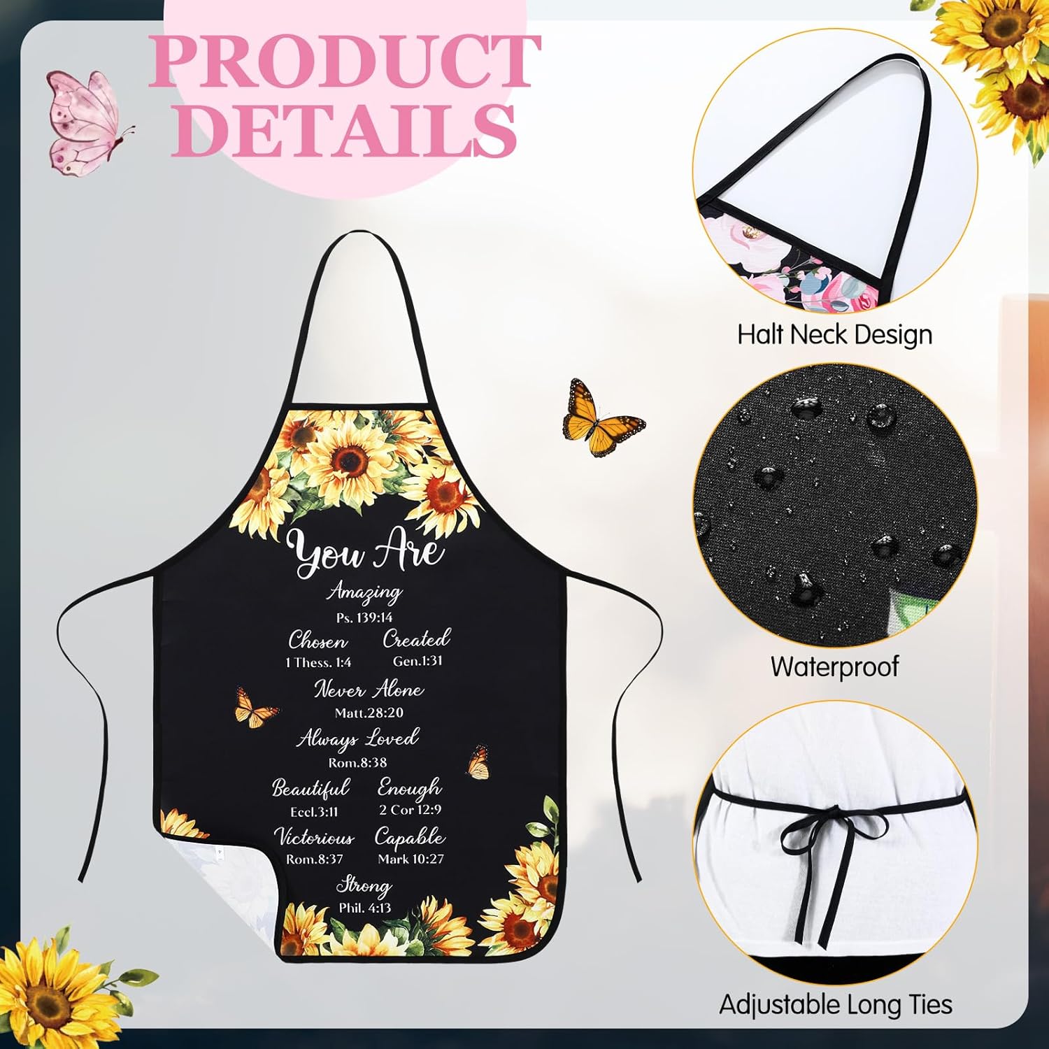 4 Pcs Christian Sunflower Aprons for Women Religious Aprons Bible Verse Apron First Communion Gifts for Women - Image 3