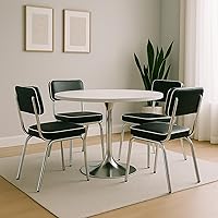 Vista 2 de CARTESIAN Sillas de comedor retro, tapizadas en color negro con marco cromado, juego de 2