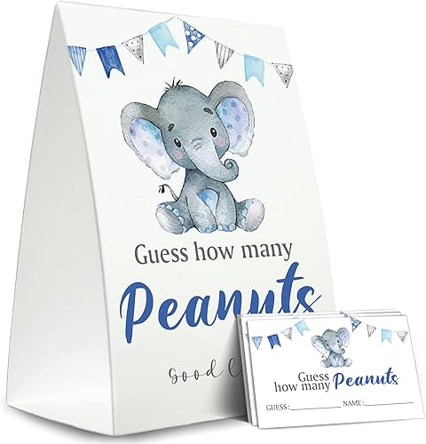 Miniatura 1 de Guess How Many Peanuts Elephant - Cartel de 50 tarjetas para baby shower, 5 x 7 pulgadas, multicolor