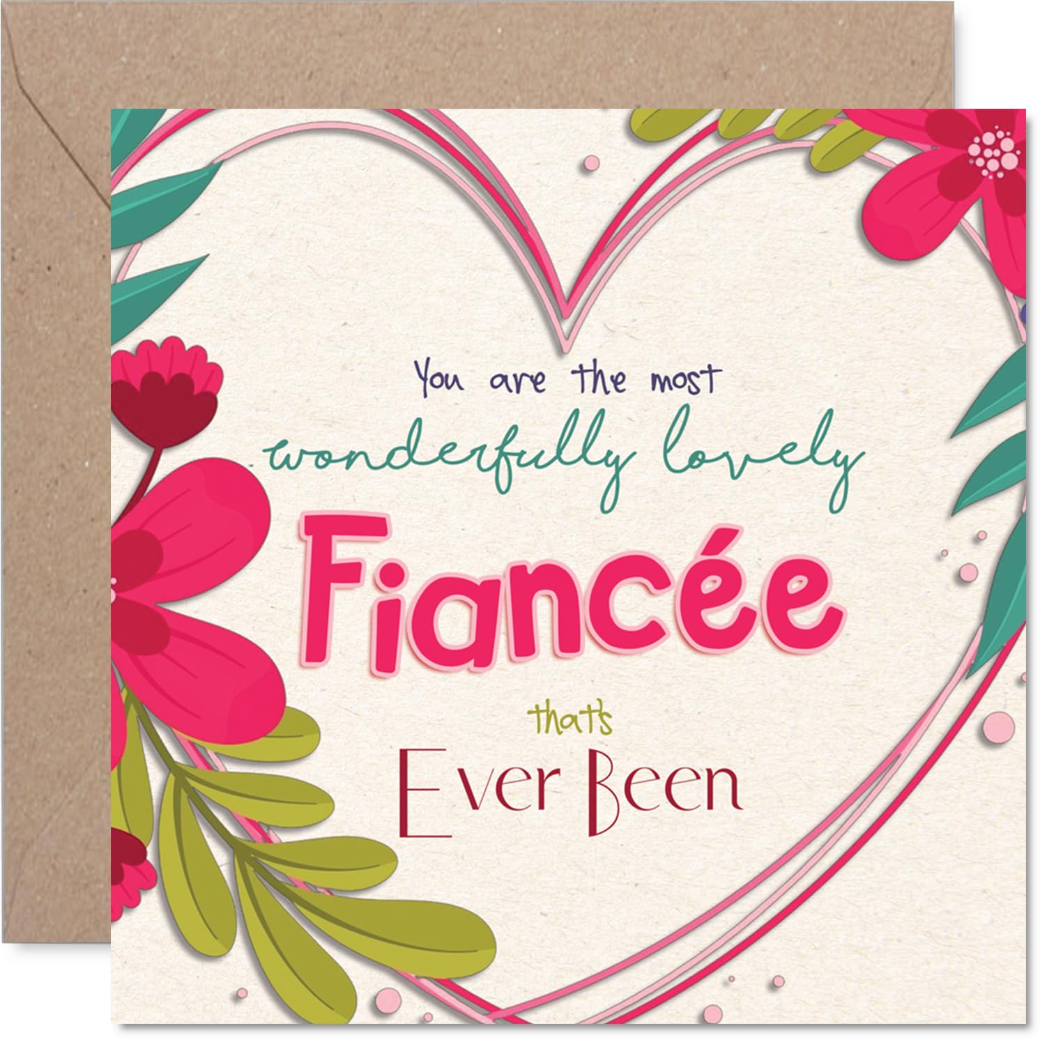 Fiancee Birthday Card - The Most Wonderfully Lovely - Happy Birthday Card for Fiancee from Fiance Partner, 145mm Colourful Floral Design Bday Greeting Cards