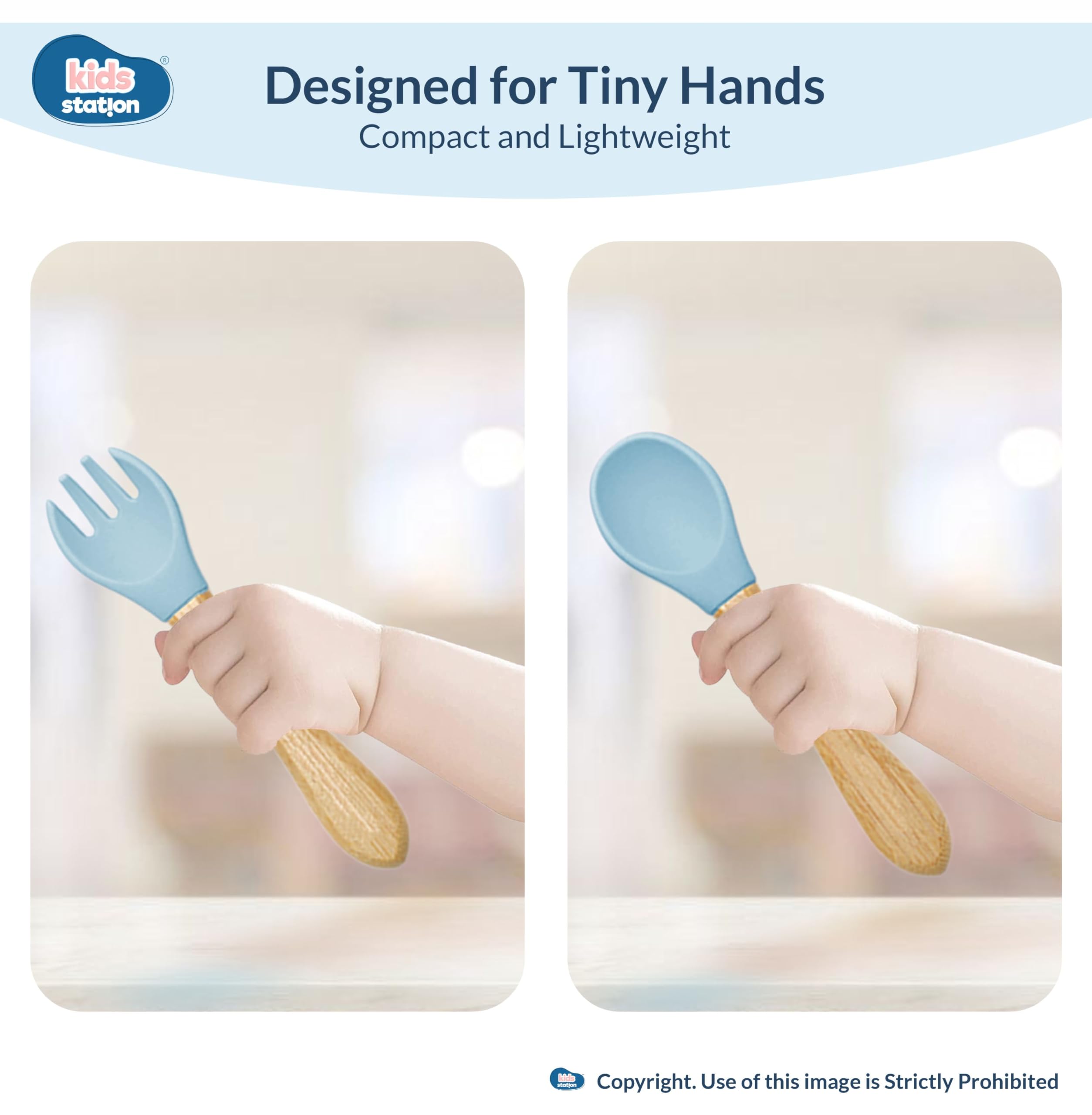 Kids Station 3 Piece BPA-Free Silicone Baby Feeding Set - Baby Plate - Spoon and Bowl - Make Mealtime Fun - Microwave Safe - Unbreakable Eco-Friendly - Organic & Natural (Blue) 3