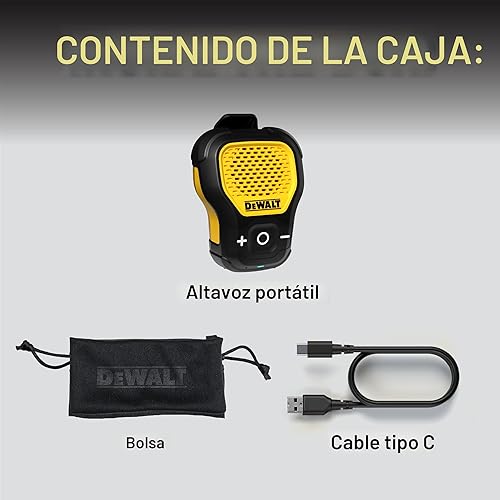 Miniatura 9 de DEWALT Altavoz Bluetooth portátil (versión actualizada), altavoz portátil inalámbrico con clip para sitio de trabajo profesional resistente al agua