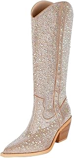 Women's Rhinestone Cowboy Boots Sparkly Cowgirl Boots Block Heel Cowgirl Boots Sparkly Western Boots Cowgirl Boots Cowboy Boots for Women