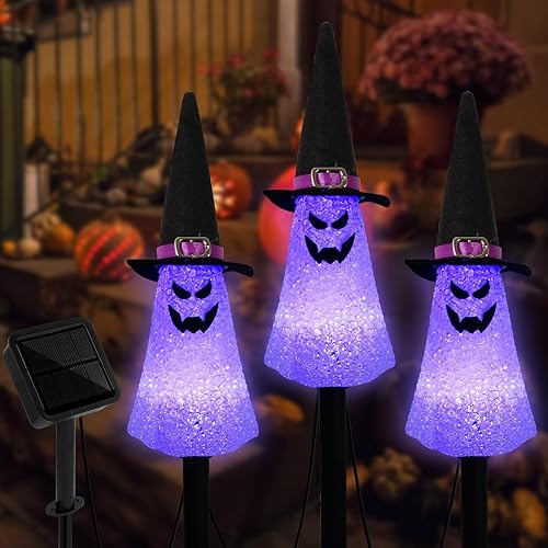 Miniatura 6 de LIGHTSHINE 3 piezas de fantasmas solares de Halloween, luces solares de camino de paisaje, luces solares de Halloween para jardín, luces de