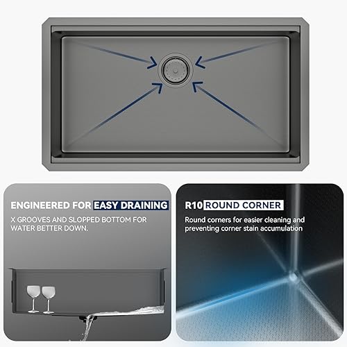 Miniatura 219 de Lordear Fregadero de cocina de montaje inferior de 23 pulgadas, estación de trabajo, fregadero de cocina de acero inoxidable calibre 16, cuenco