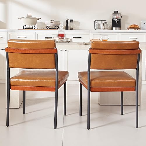 Miniatura 4 de Juego de 2 sillas de comedor modernas marrones, sillas de cocina con cojines gruesos y almohadillas ajustables, sillas de comedor tapizadas de piel