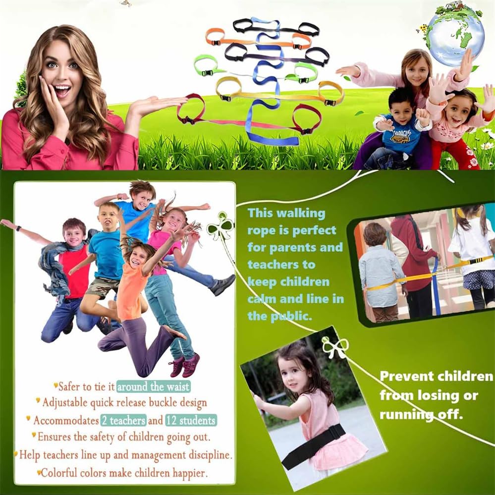 Corde de promenade en âge préscolaire pour la crèche, corde de promenade pour enfants, corde de promenade pour la sécurité des enfants, style taille adaptée pour 12 enfants et 2 enseignants.