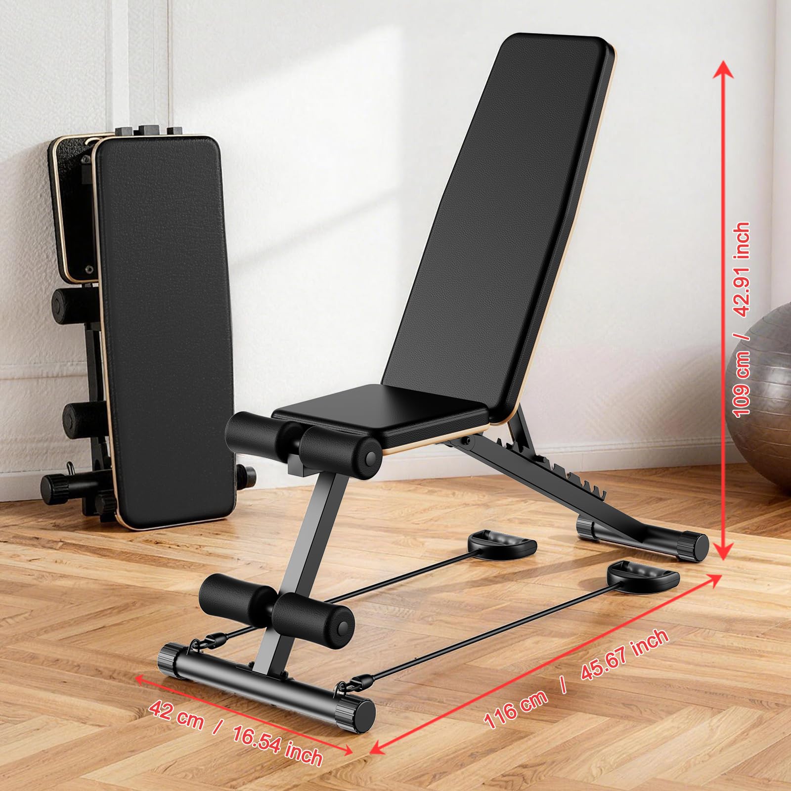 Adjustable Weight Bench for Home Gym 800 Lbs Foldable Workout Bench | 98% Pre-Assembled, 8 Back Adjustable, Wider Seat, for Strength Training Fitness Equipment in Small Space Apartment Room