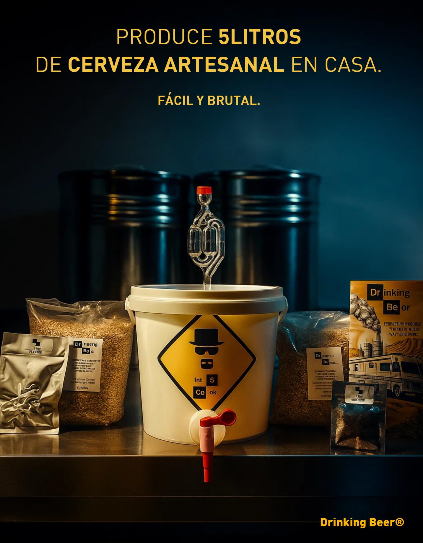 Kit de Cerveza Artesanal para Hacer en Casa – Experiencia de Elaboración de Cerveza – Barril de 5 Litros – Idea de Regalo para Amantes de la Cerveza (Experiencia Completa – Elaboración paso a paso)