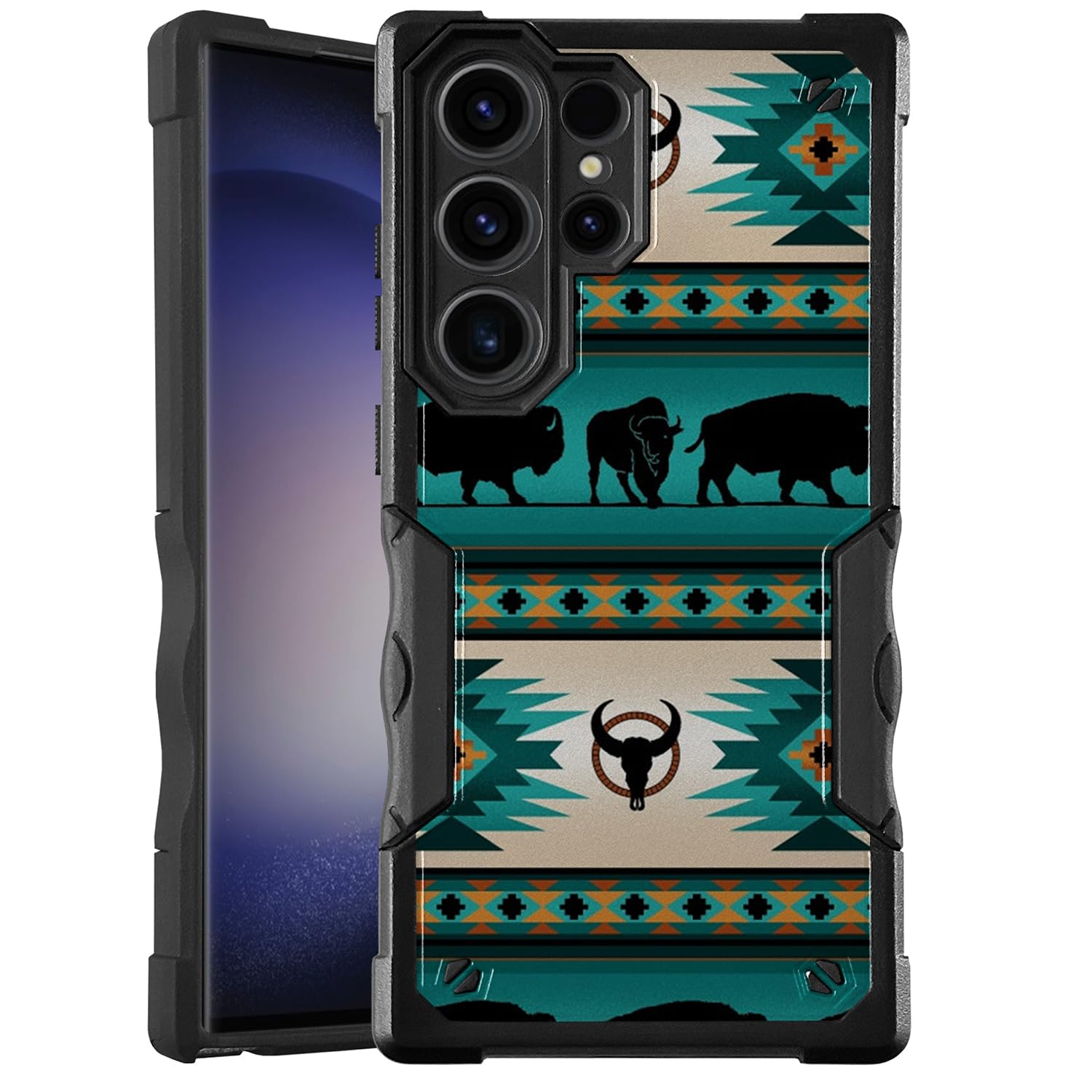 CasesOnDeck GripArmor Shield Fitted Black Dual Layer Case: Compatible with Samsung Galaxy S24 Ultra / S24 Ultra, Design and Heavy Duty (Buffalo