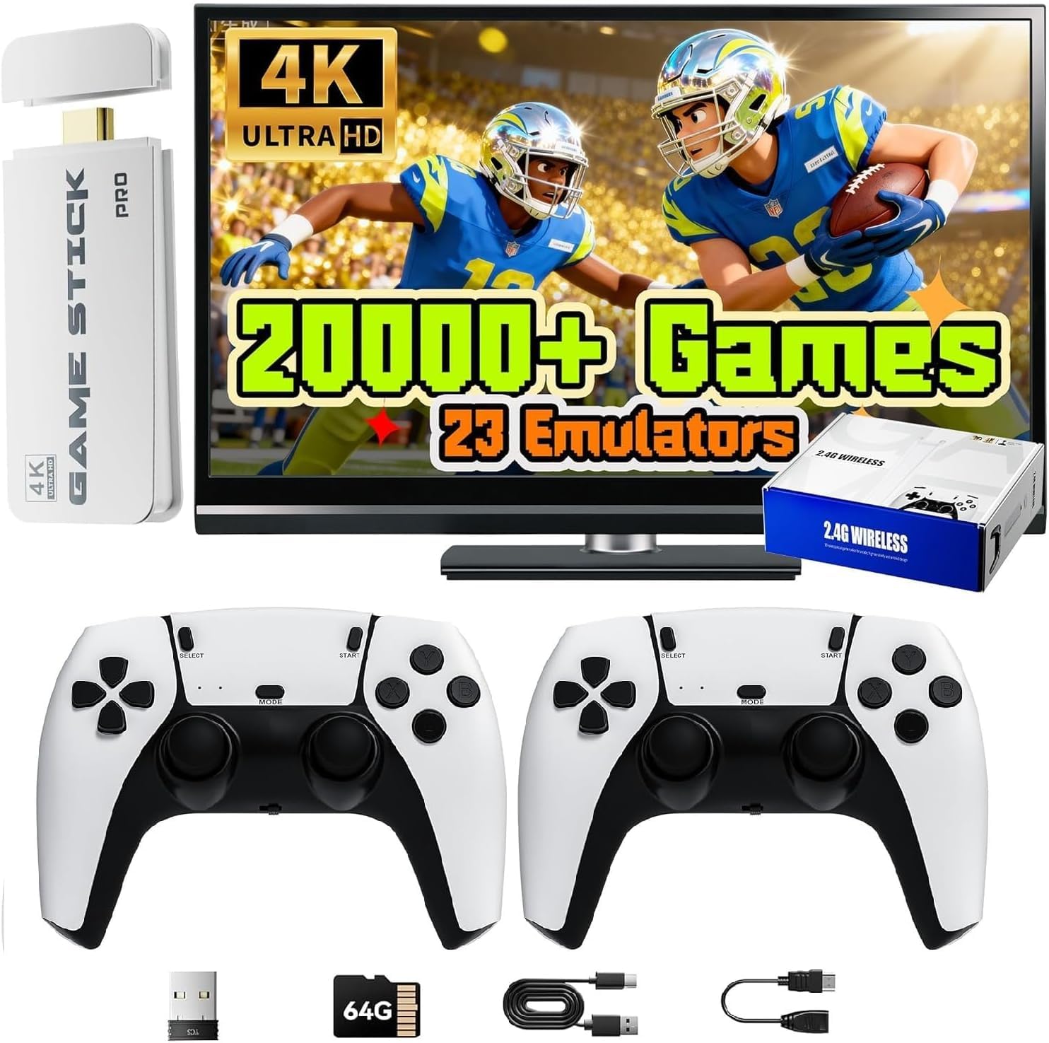 Upgrade Retro Konsole, Game Stick mit 20.000+ Klassikern, 2 Controller & Plug & Play HDMI für TV, Geschenkidee für Familie und Erwachsene (3G)
