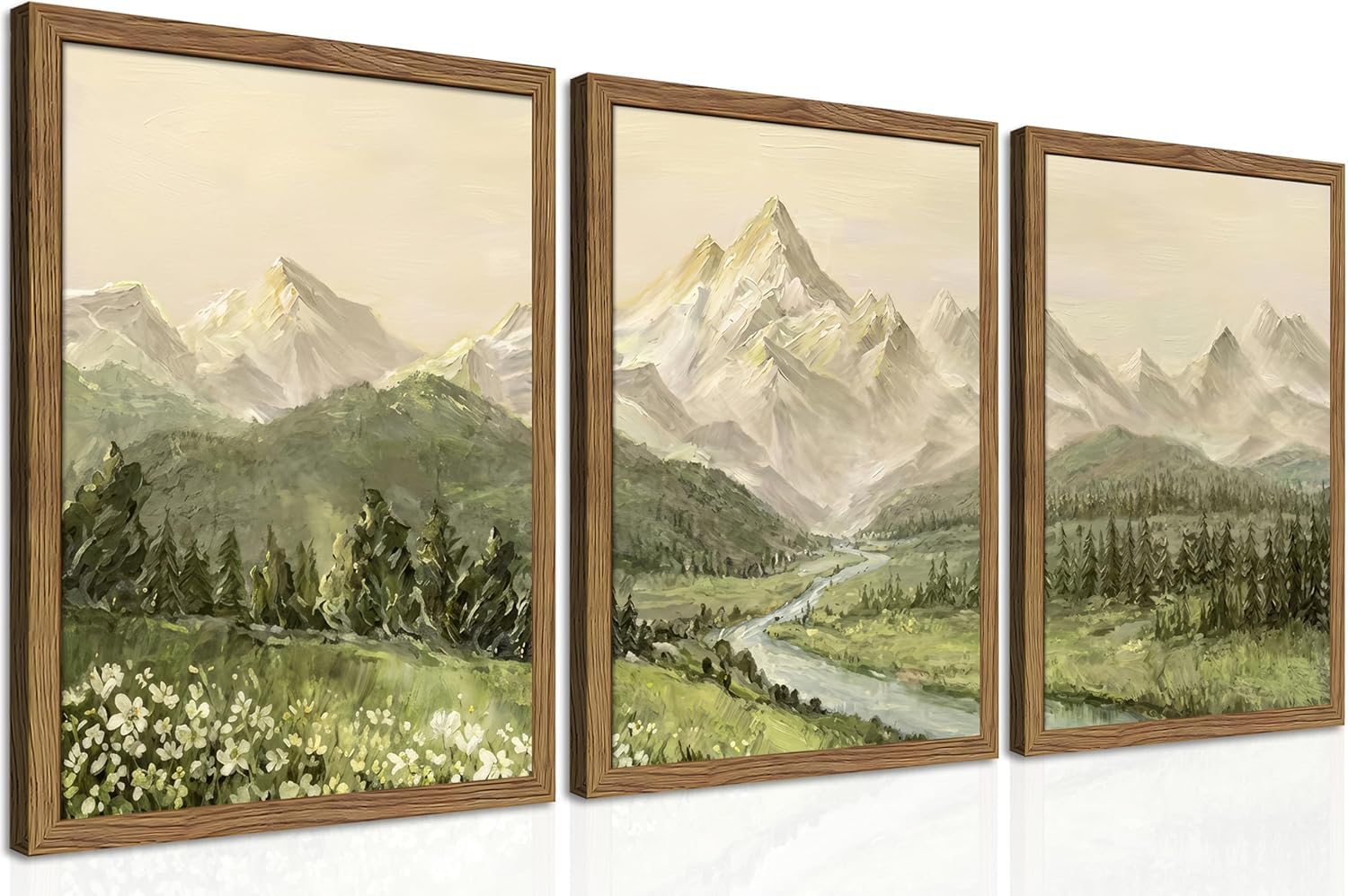 lianyibo Mountain Wall Art Green Nature Landscape Canvas Rustic Farma Prints Pictures Paintings Living Room Decor (60 x 80 cm x 3 / bez ramki)