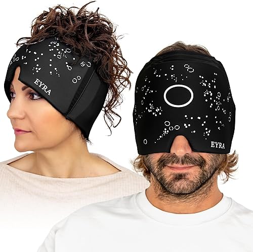 Miniatura 8 de EYRA Gorro para aliviar la migraña, sombrero para el dolor de cabeza con bolsa de hielo para calmar el dolor de migraña al instante, envoltura de
