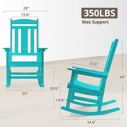 Miniatura 3 de LUE BONA Mecedora para exteriores, sillas mecedoras de plástico HDPS resistentes a la intemperie, 350 libras de alta resistencia, balancín de porche