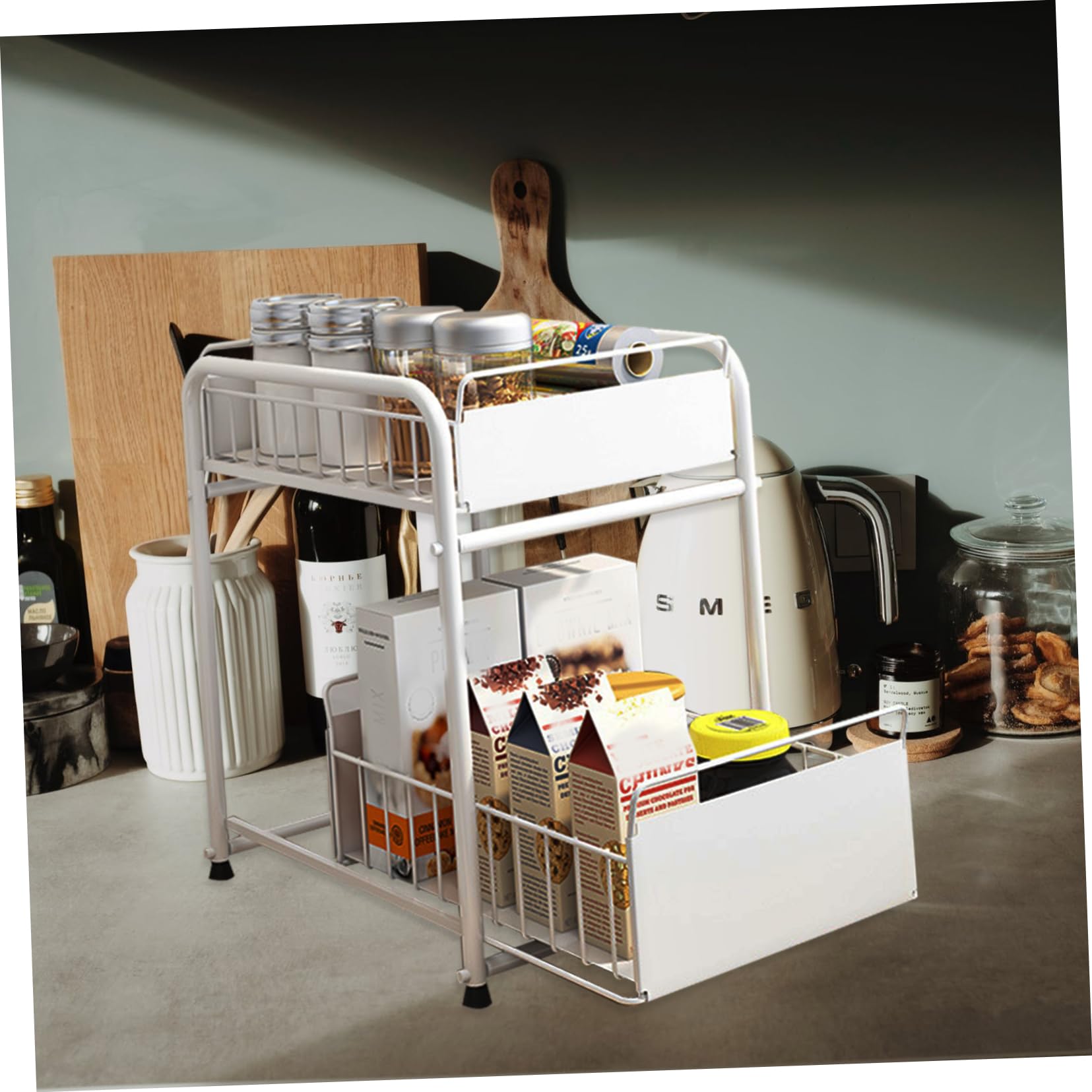 Ergonomischer 2-stufiger Unterspül-Organizer Aufbewahrungsregal Für Die Küchenspüle Verschiebbare Aufbewahrungsschublade Dickes Material