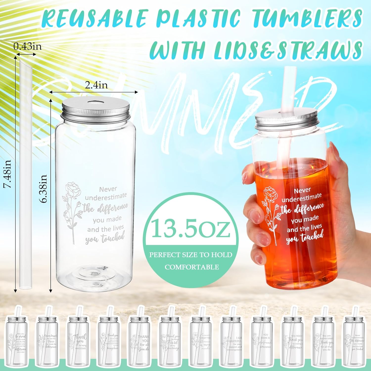 Skylety 36 Pcs Employee Appreciation Gifts Bulk 13.5 oz Thank You Cups with Lids and Straws Reusable Plastic Tumbler Gift Drinking Cups Bulk for Coworker Volunteer Staff Teacher - Image 2