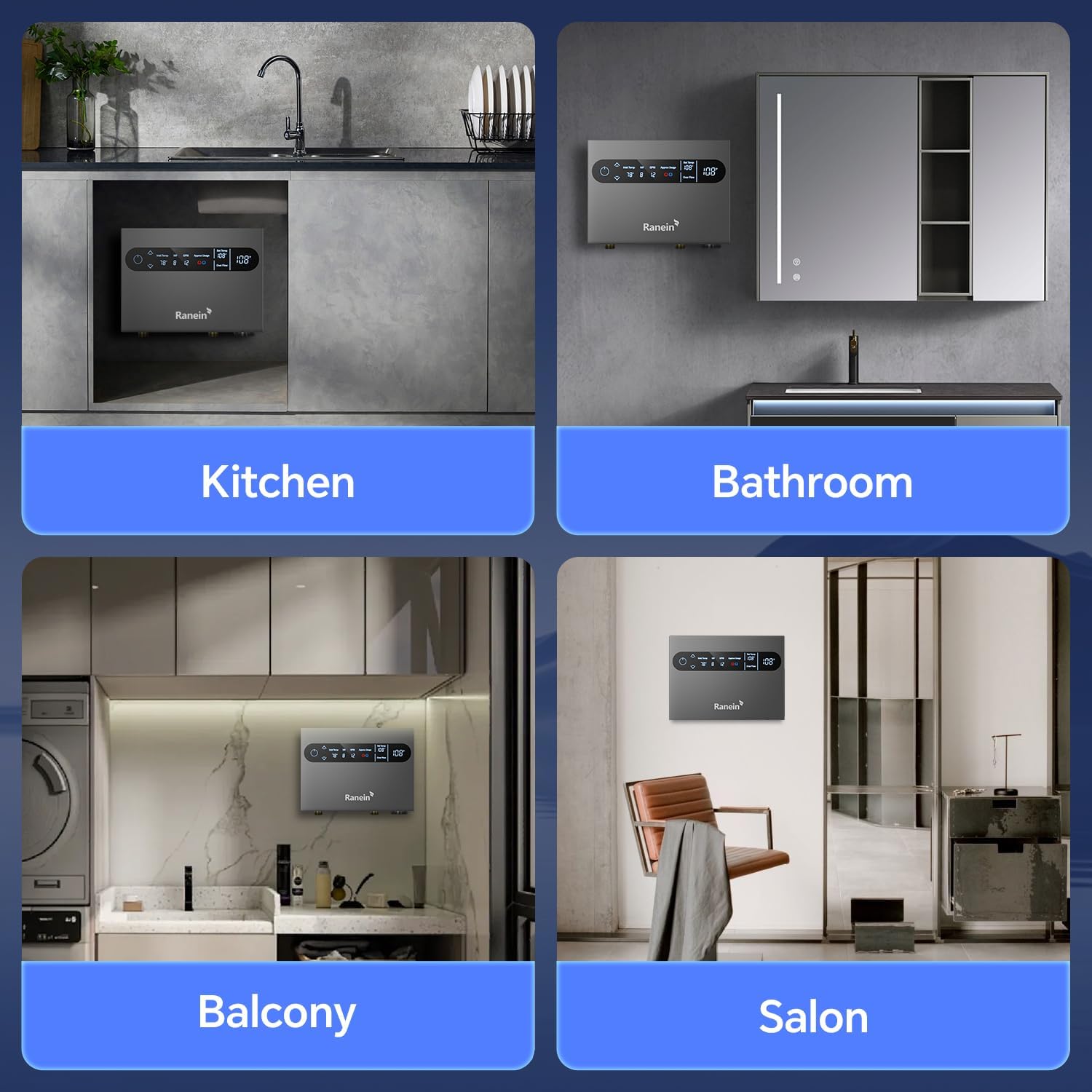 GEN II Ranein 8kW 240V Electric Tankless Water Heater, on Demand Instant Endless Water Heater with LED Temperature Control Panel, Up to 1.9 GPM for 1-2 Point of Use