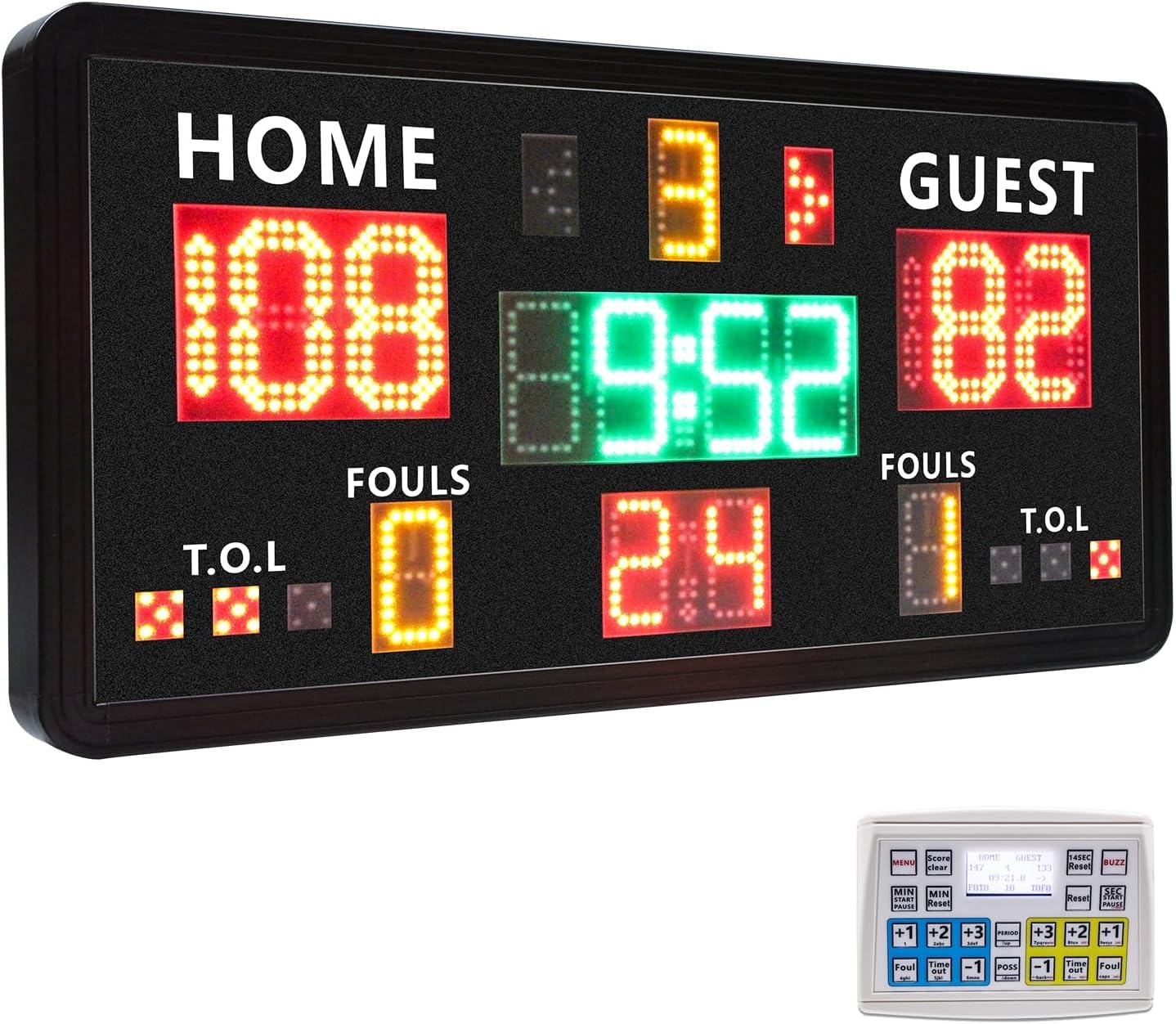 Tabellone segnapunti elettronico di Grandi Dimensioni Telecomando, tabellone segnapunti Digitale da Parete e Timer, cronometro per tiri da Basket 14/24 Secondi e Tempo Personalizzato