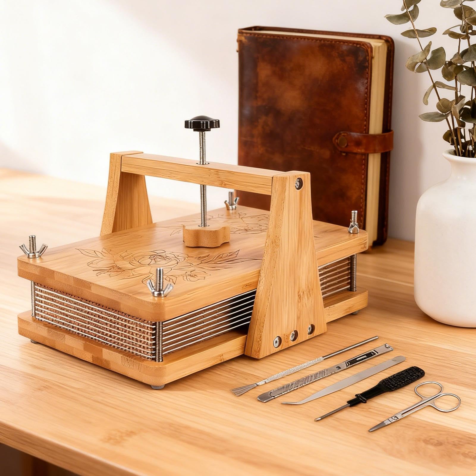 Kit Prensado De Flores Ajustable, Ahorra Tiempo y Reutilizable en Madera | Kit De Prensa Para Especímenes Vegetales Con Marco para Aula, Hogar, Estudio, Jardín, Taller, Guardería, Biblioteca