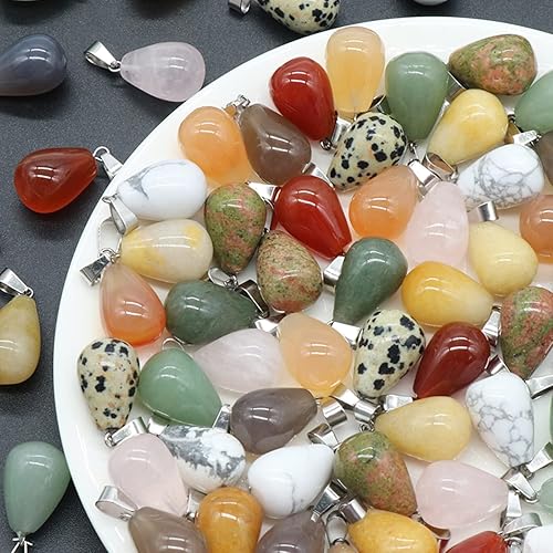 Miniatura 5 de LE SKY 20 colgantes de piedra natural, redondos, forma de gota de agua, ágata, cristal curativo, dijes de piedra curativa, bricolaje para hacer joyas