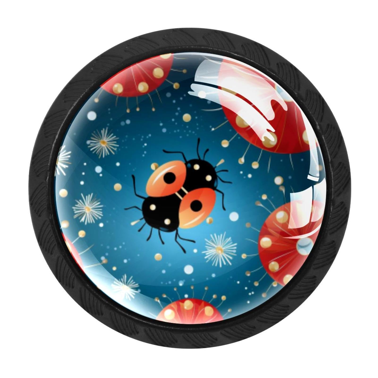 CHENZZZZ 4 Pieces Ladybird Drawer Knobs, 35mm Black Kitchen Cabinet Knobs, Drawer Pulls and Knobs, Glass Cabinet Hardware Single Hole Knob for Cabinets and Drawers Round