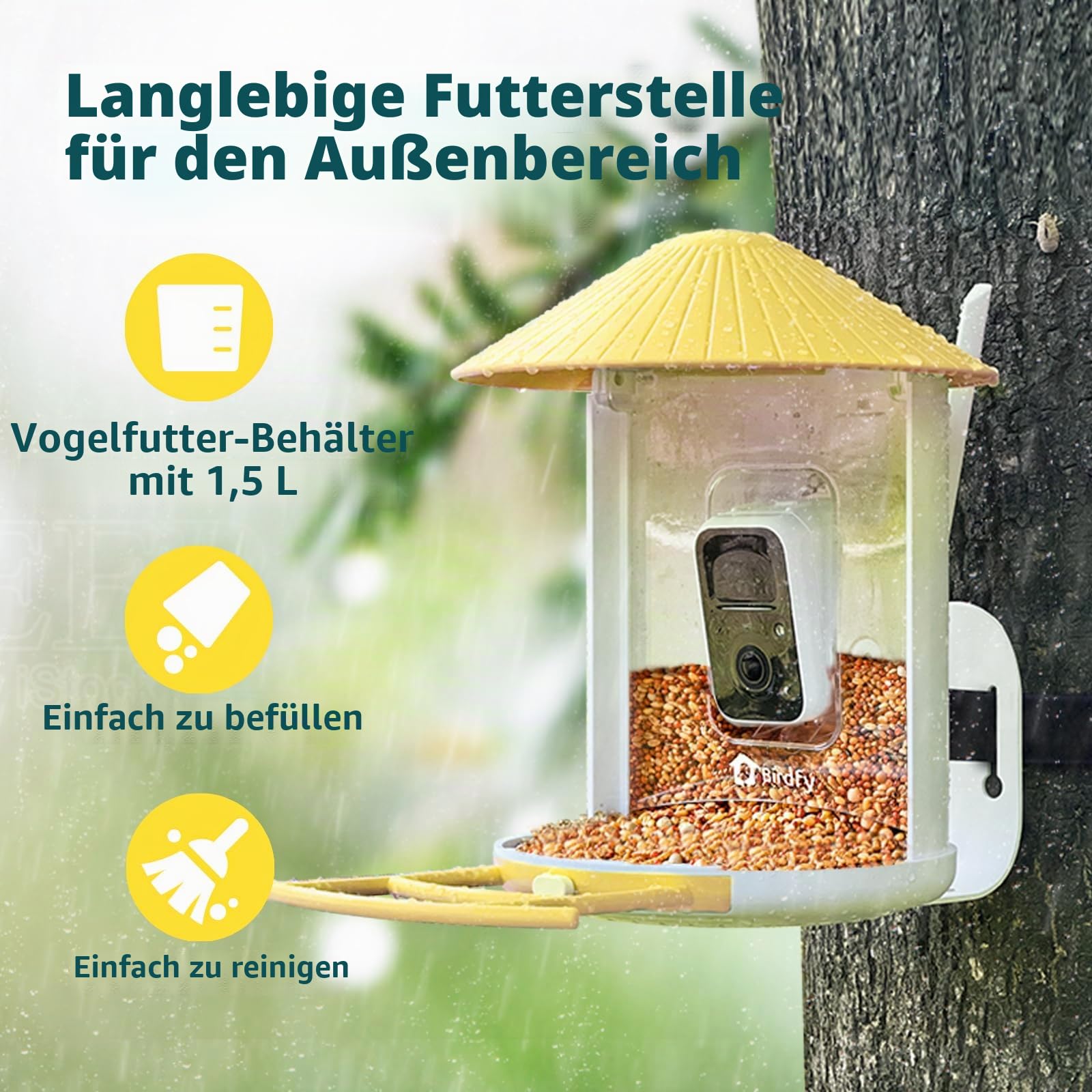NETVUE Vogelhaus mit Kamera, Vogelfutterstation, Futterstationen für Wildvögel, Vogelfutterhaus mit Video Aufnehmen, Vogelhäuschen mit Kamera, Vogelfutterspender Vögel Erkennung
