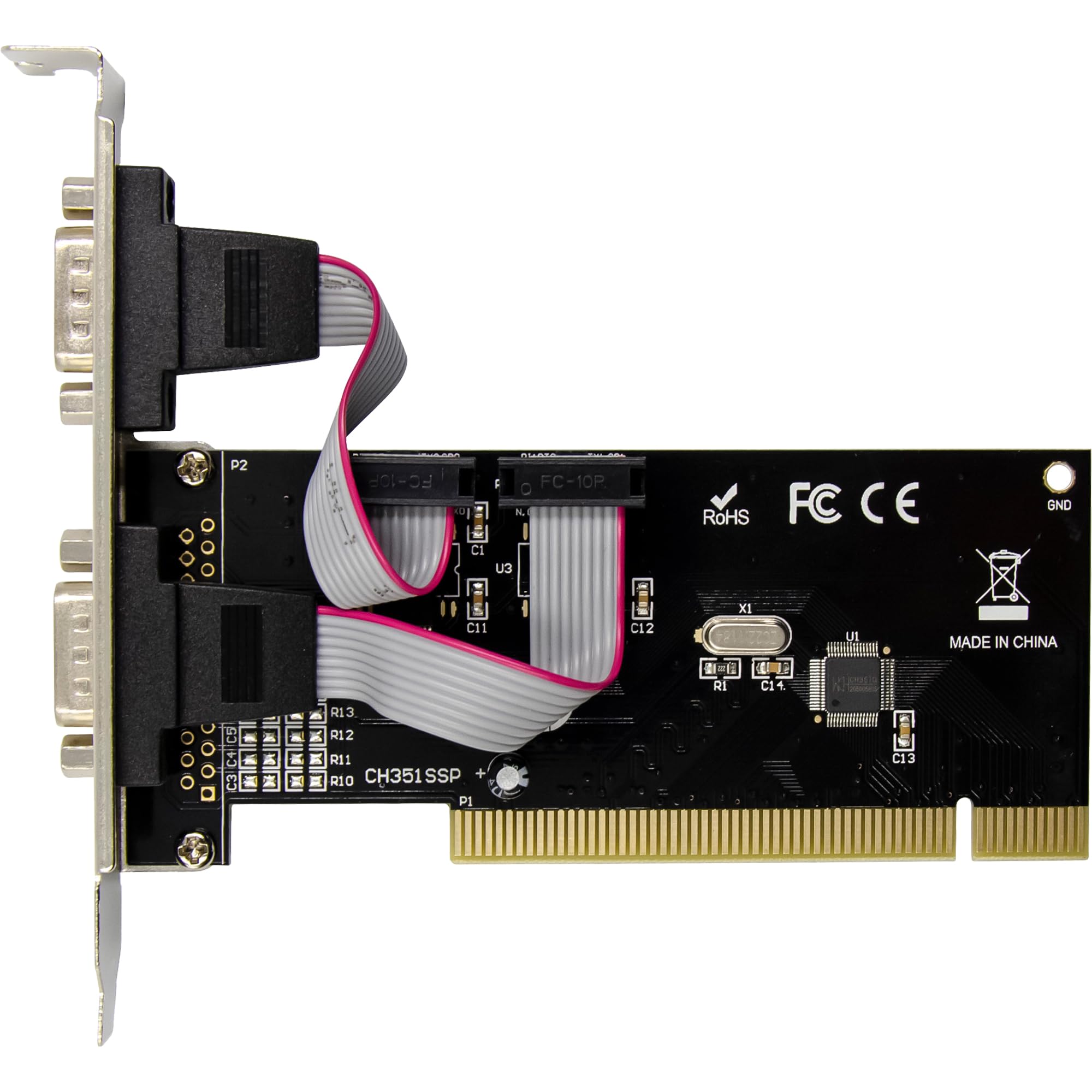 InLine 66636A Lot de 2 Cartes d'interface PCI série RS232 CH351Q 9 Broches Haut débit Compatible avec Windows et Linux Installation Facile