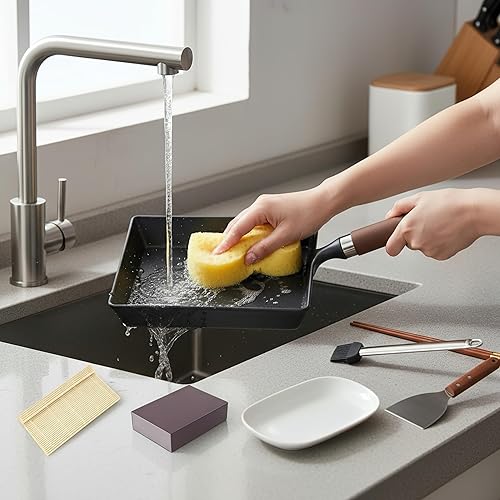 Miniatura 8 de Japanese Cast Iron Tamagoyaki Pan - Pre-Seasoned, Liquid Nitrogen Treated, Non-Rust, Ready to Use, Detachable Wood Handle, Oven Safe, for Omelets,