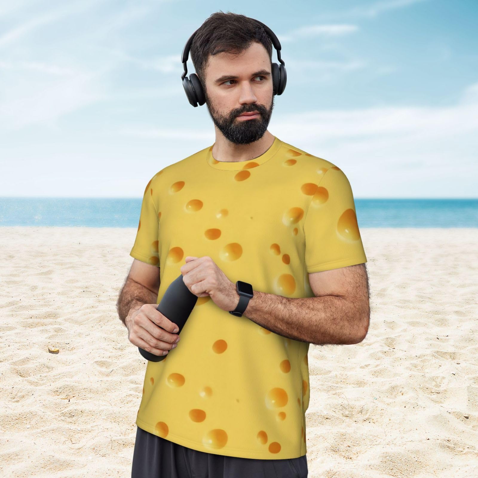 Blue - Camiseta de manga corta con cuello redondo y malla para hombre, atlética, para correr o ir al gimnasio