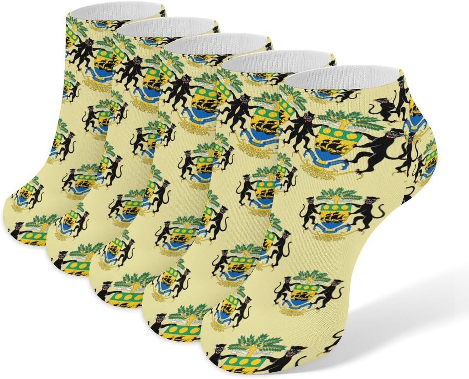 Coat of Arms of Gabon No Show Ankle Socks Low Cut Non Slip Flat Boat Line 5 Pairs Set