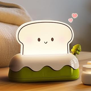 L LOHAS LED Cute Toaster Night Lights for Kids, Kawaii Stuff Bread Desk Lamp with Smile Face, Rechargeable Desk Decor for Bedroom, Besides, Dinning, Nursery Night Light for Kids, Boys, Girls, Gifts