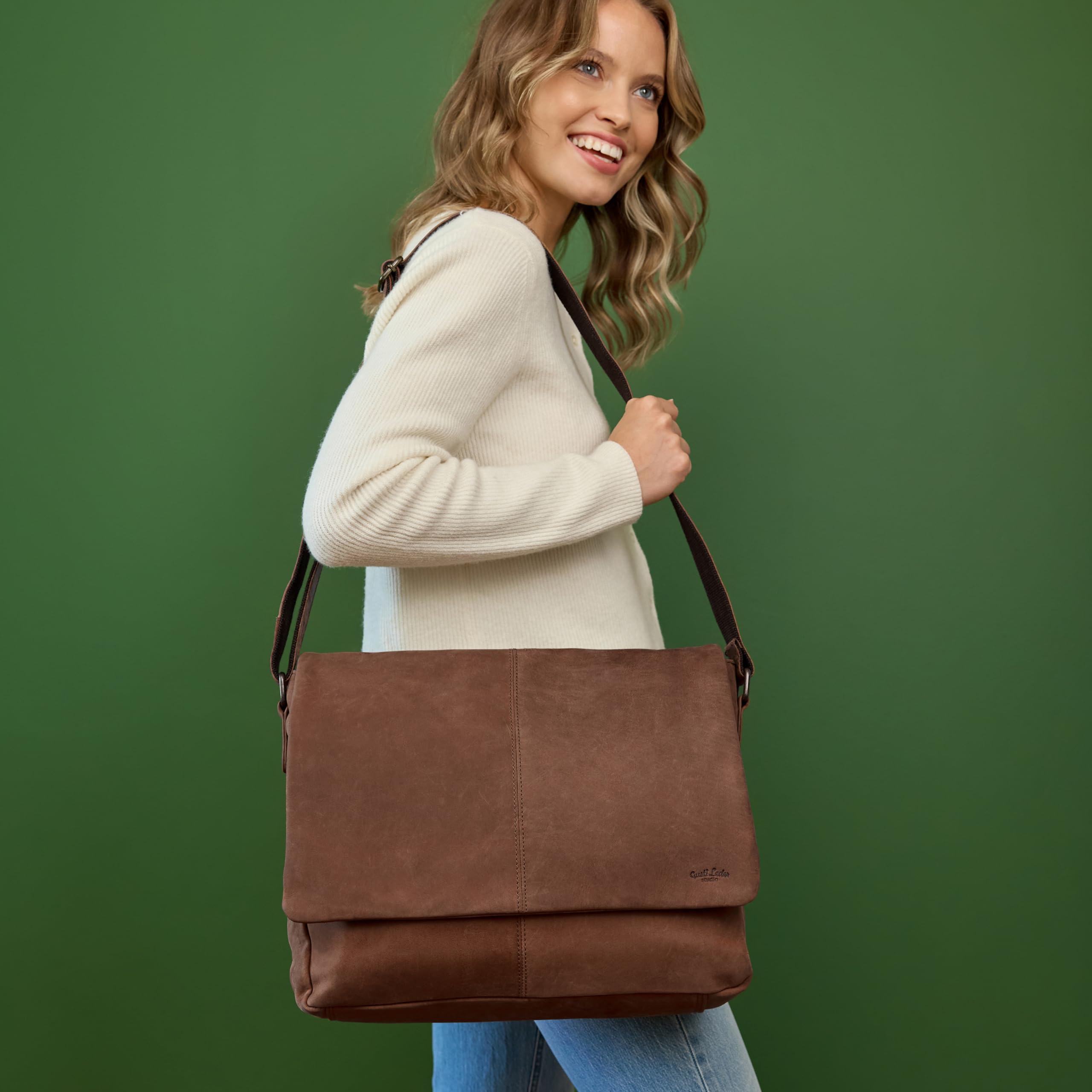 Gusti Skórzana torba męska na ramię z trwałej skóry bydlęcej | Elegancka torba na laptopa i dokumenty do pracy i na co dzień z dużą pojemnością