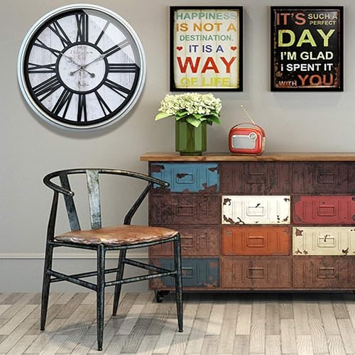 Miniatura 6 de Reloj de pared de granja de 20 pulgadas, grande, decorativo, funciona con pilas, sin tictac, silencioso, rústico, con números romanos, para paredes,