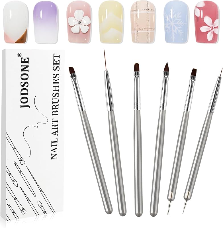 JODSONE 6Packs Nail Art Brushes,Nail Art Tool Set,Dotting Tools,Dust Brush,Striping Brushes for Long Lines,Drawing Pen for Gel Polish Design Supply,DIY Manicure Tools Gift for Women