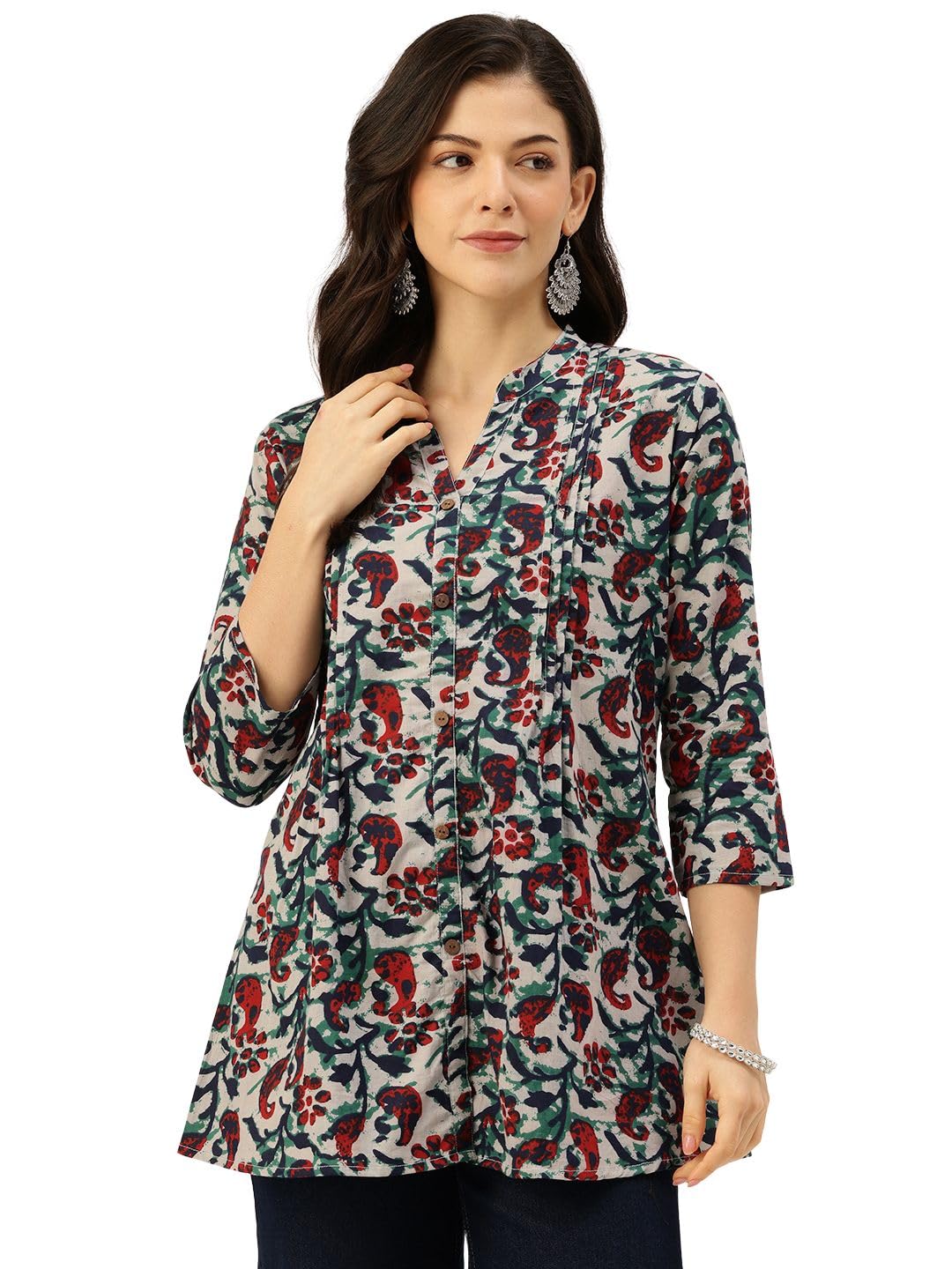 feranoid Elegant Mandarin Printed Top – Stylish & Comfortable, Sizes (S-3XL)