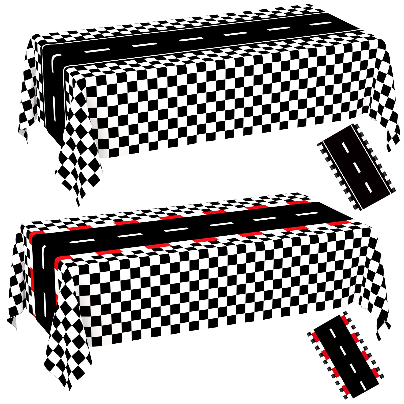 WNINK 2 Pack Race Car Table Cloth and Black White Gingham Tablecloths Disposable Plastic Buffalo Check Tablecloth Checkered Flag Covers for Birthday, Outdoor Picnic, Birthday, Camping 54 × 108 Inch