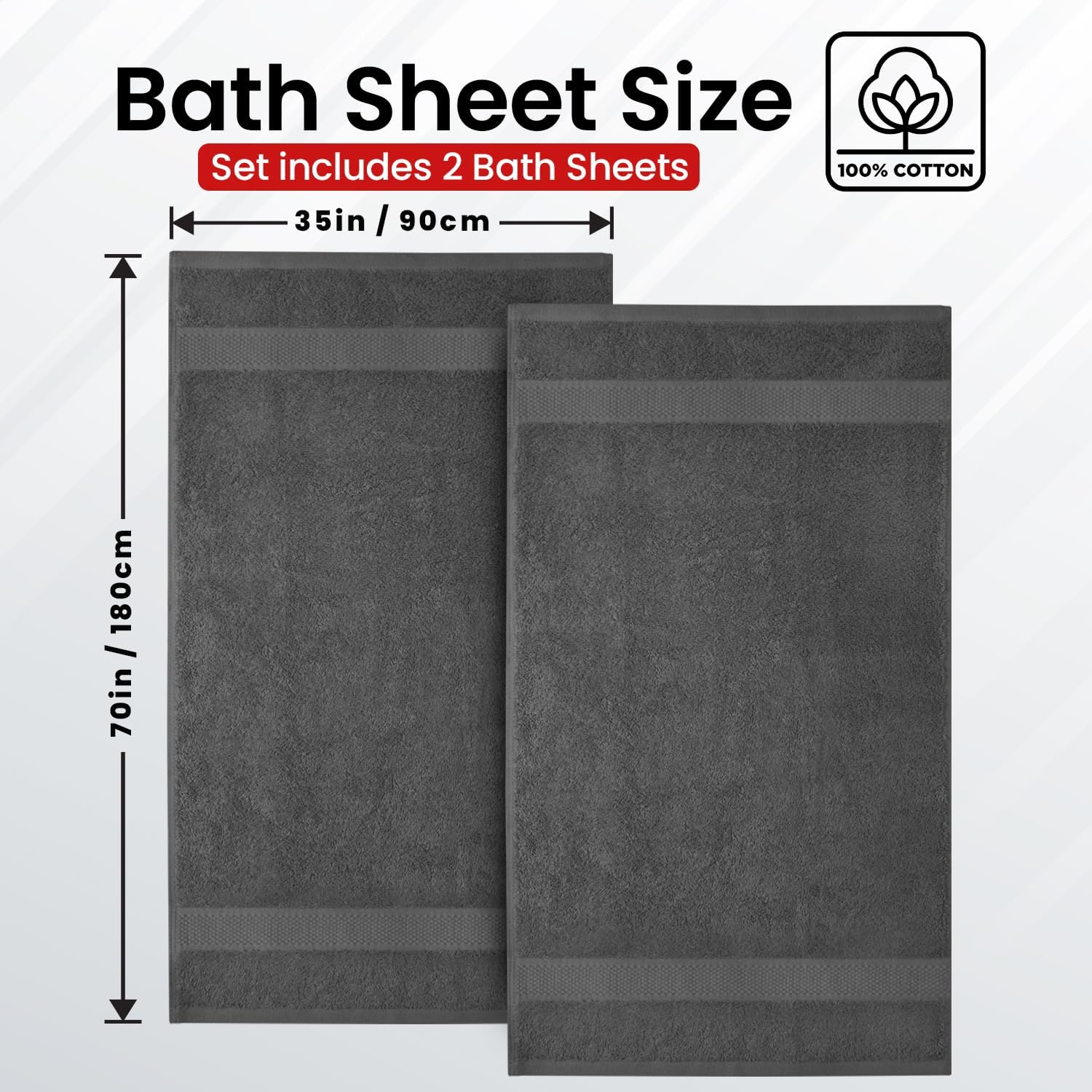 Infinitee Xclusives– Luxury Bath Sheets Towels – 2 Pack 600 GSM (35X70 Inches)– 100% Ring Spun Cotton Large Bath Towels for Bathroom (Shadow Grey, Bath Sheet Pack of 2)
