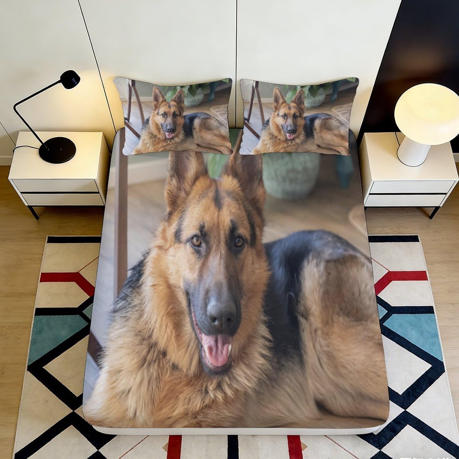 Jqzkxnhpbr Style-1 3D Printed German Shepherd Fitted Sheet Microfiber Soft Bedroom Decor Animal Bed Cover For Adults Teens 90X200x25cm