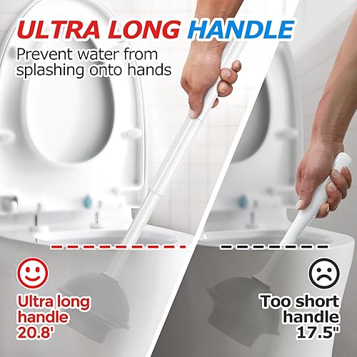 Vista 14 de FORASTO- Juego de desatascador y cepillo para inodoro 2 en 1, desatascador con mango alargado, herramientas de limpieza para baño, suministros