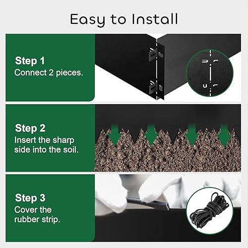 Miniatura 5 de GROWNEER Bordes metálicos de 40 x 8 pulgadas, 6 bordes de césped martillo con tiras de goma, borde de acero Cor-Ten para jardinería de césped, 20