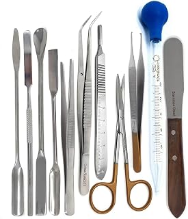 A2Z Scilab 11 Pcs Lab Micro Spatula Scoop Spoon Tweezers Sampler Instrument Kit, Made of Stainless Steel - Multi Purpose Laboratory Sampling Mixing Glass Pipette Set - For Starter Science STEM Lab Kit