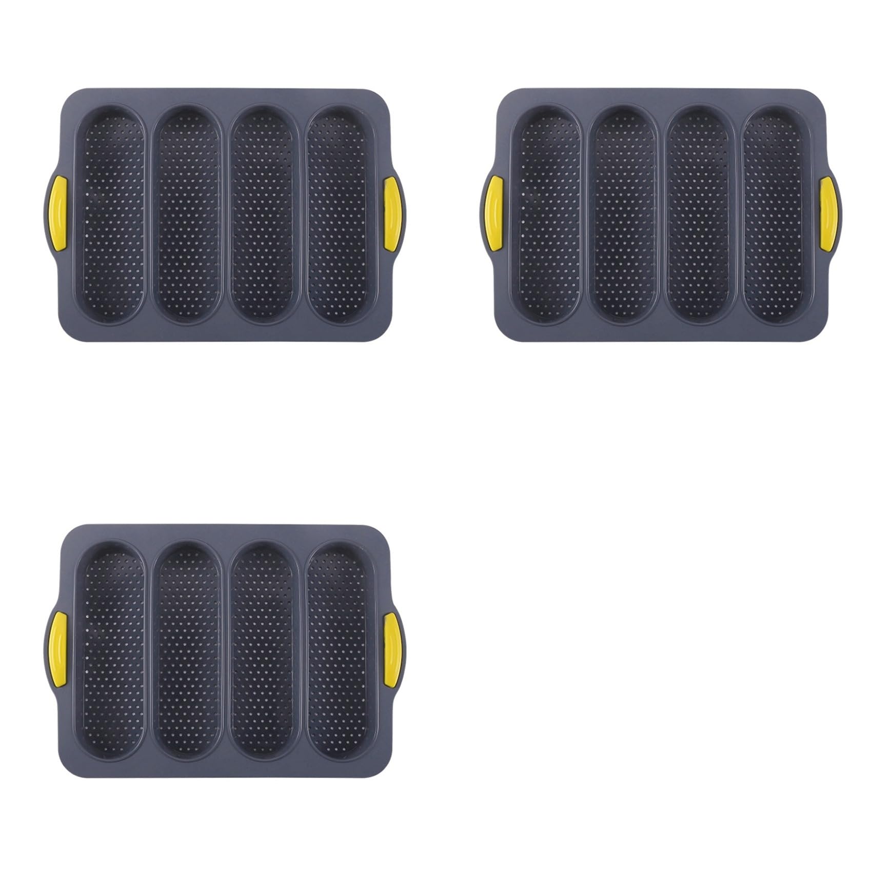 Hndhbfgrt 3X Silicone Loaf Pan Baking Pan for Baking French/Hot Dog Buns,Nonstick &Easy Clean&Heat,Grey