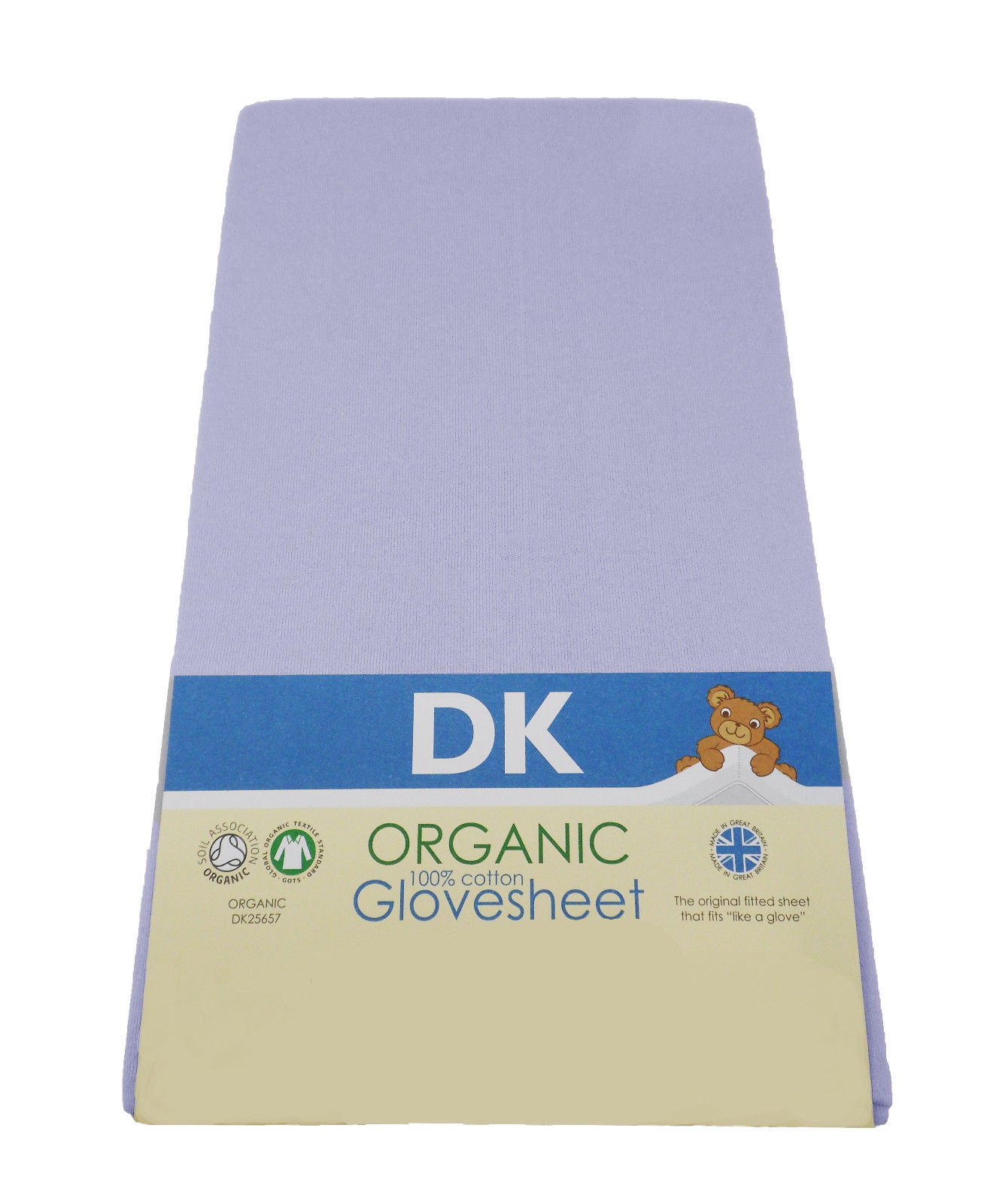 DK Glovesheets Blue GOTS Certified 100% Organic Cotton Fitted Space Saver Cot Sheet To Fit Mattress Size 100 x 52 cm