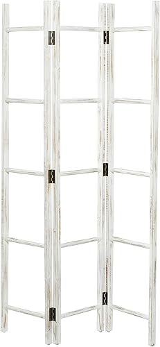 Miniatura 6 de Deco 79 Escalera de partición de madera para 15 estantes con 3 paneles, separación de habitación de 48 x 2 x 71 pulgadas, color blanco