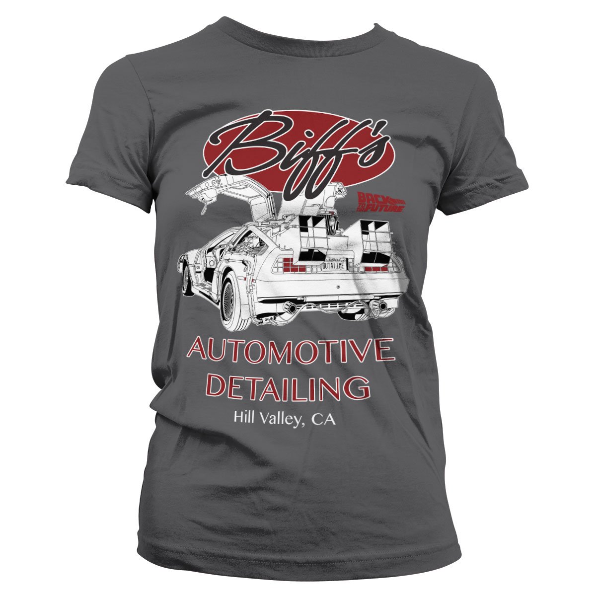 Back To The Future Women's Dark Grey Officially Licensed Biff's Automotive Detailing T-Shirt (Dark Grey), XX-Large