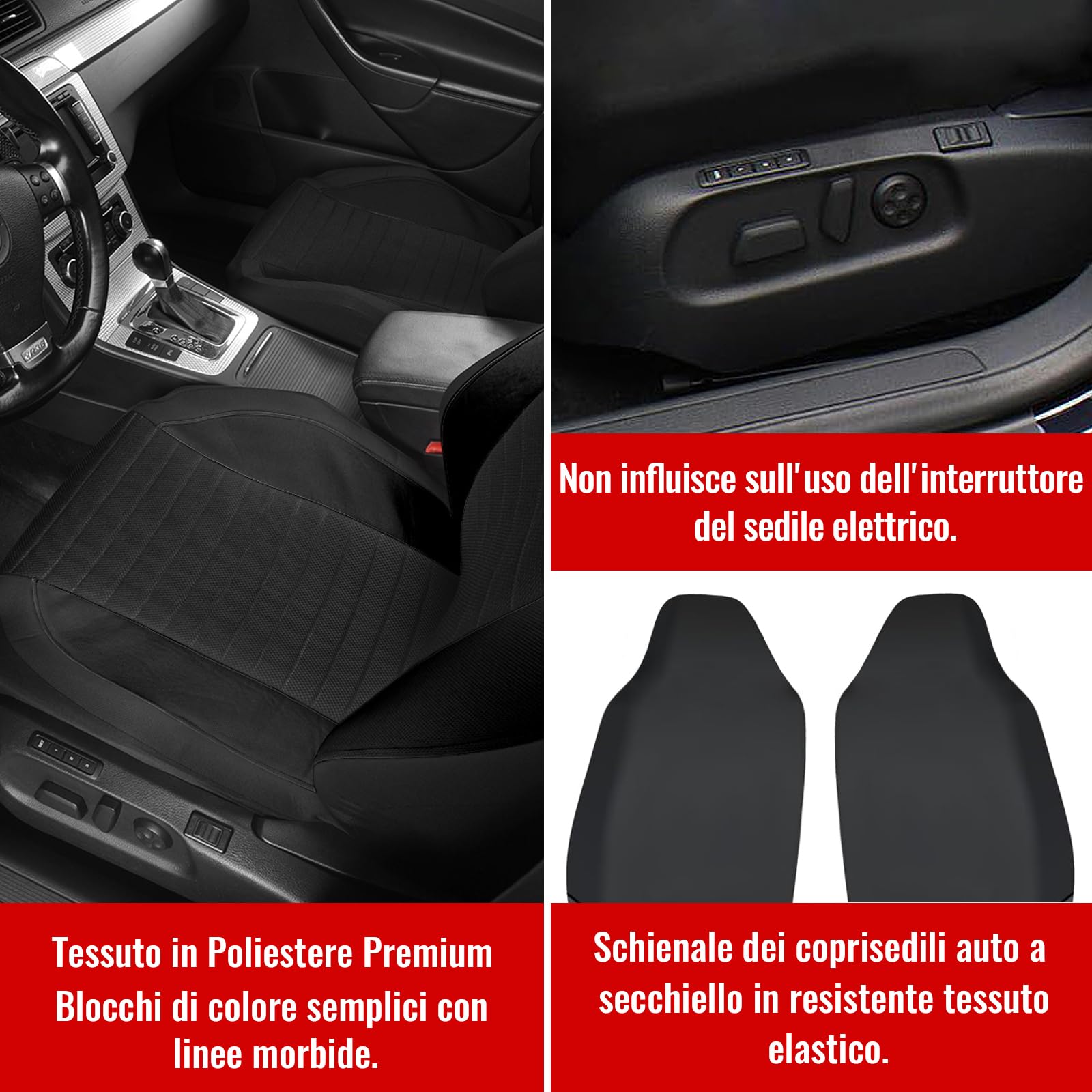 AUTOYOUTH Coprisedili Auto Anteriore Universale per Sedili Auto Schienale Alto Compatibile con Airbag, Nero