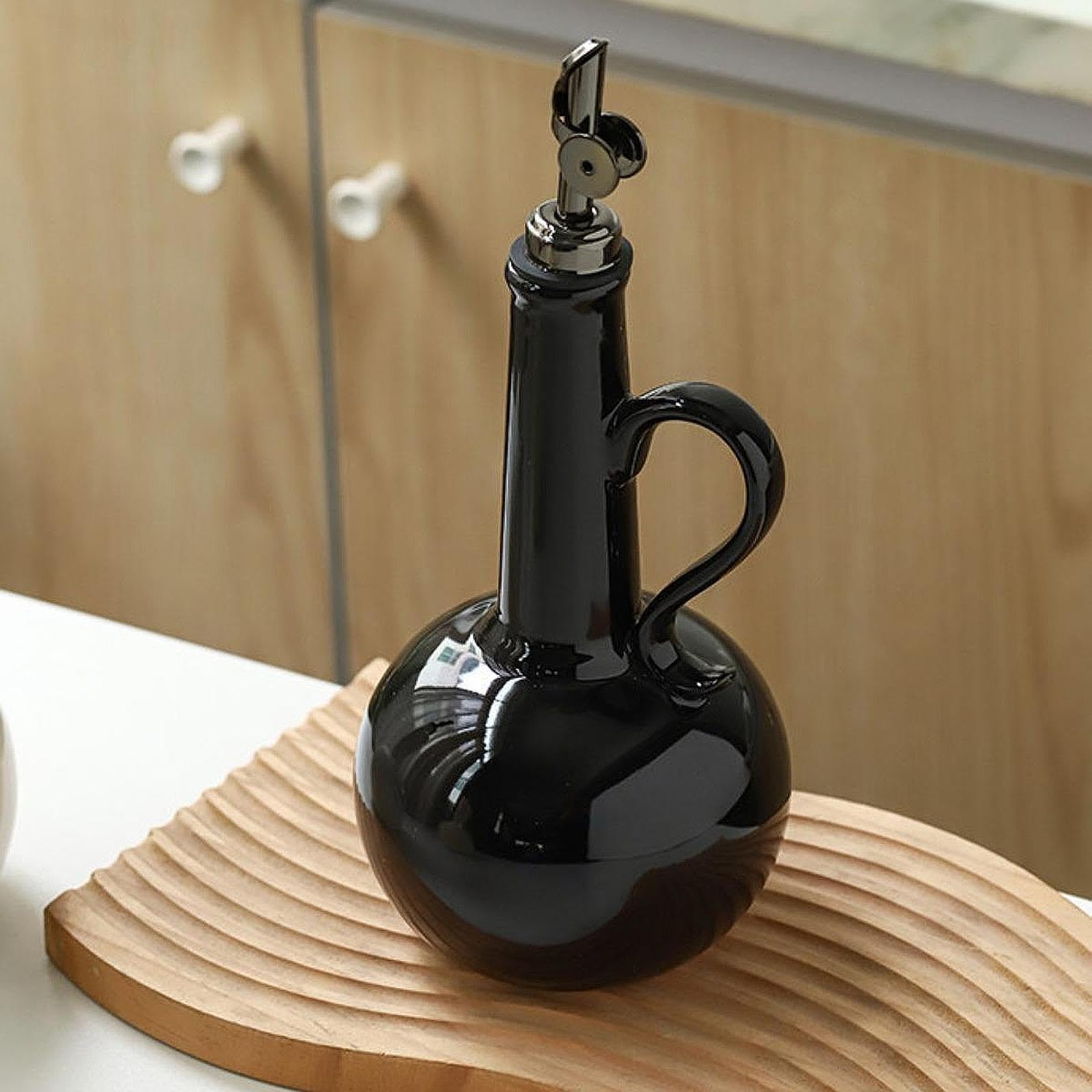 Dispensador de Vinagre, Botella Dispensadora de Aceite, Recipiente de Cerámica para Aceite Y Vinagre, Aceitera de Oliva, de Acero Inoxidable, Negro, Individual