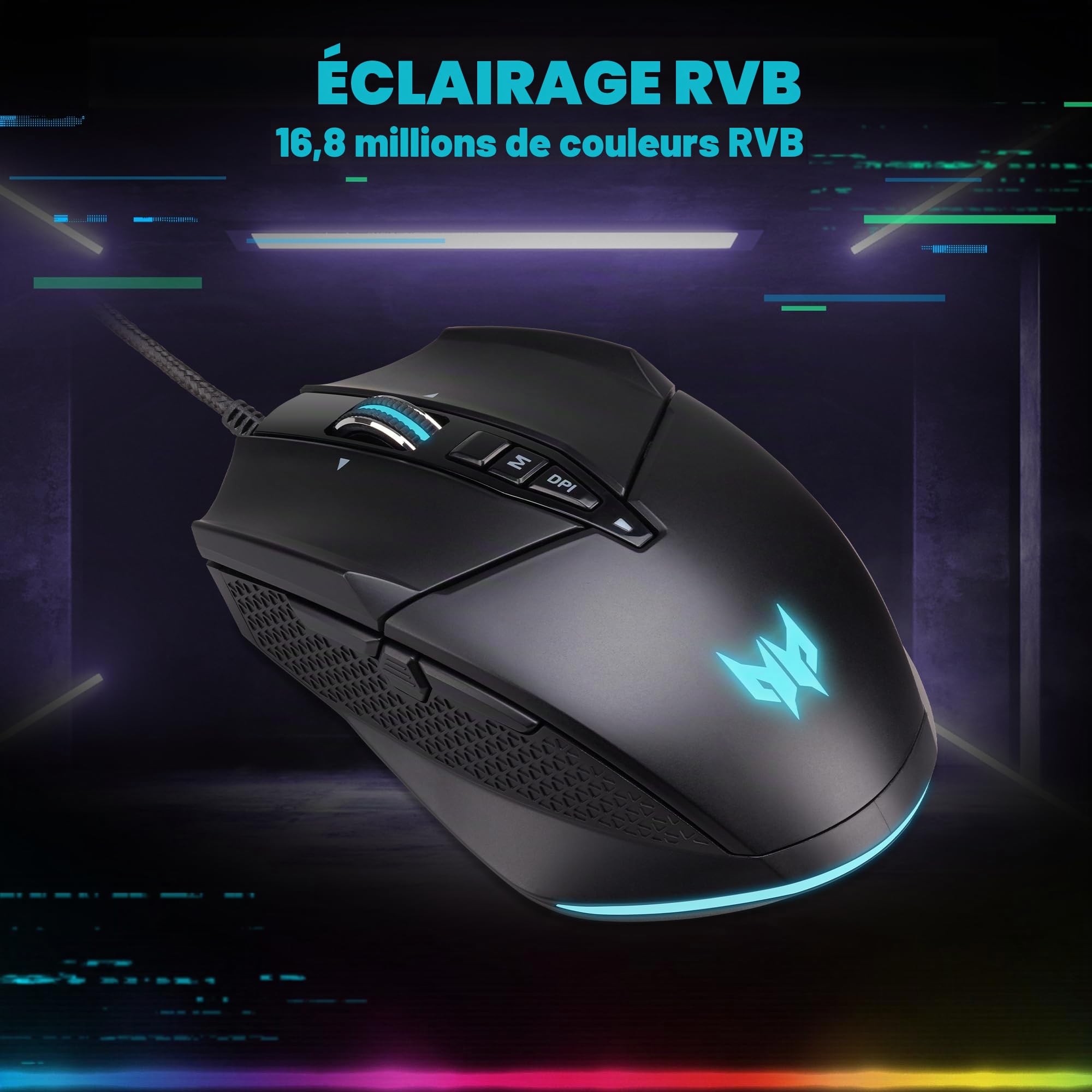 Predator Cestus 335, Souris Gaming Jusqu’à 19000 DPI, 5 Niveaux DPI, 10 Boutons Programmables Avec Buster Fire, IPS 400, Capteur Pixart 3370, Défilement Infini, Souris USB, Noir